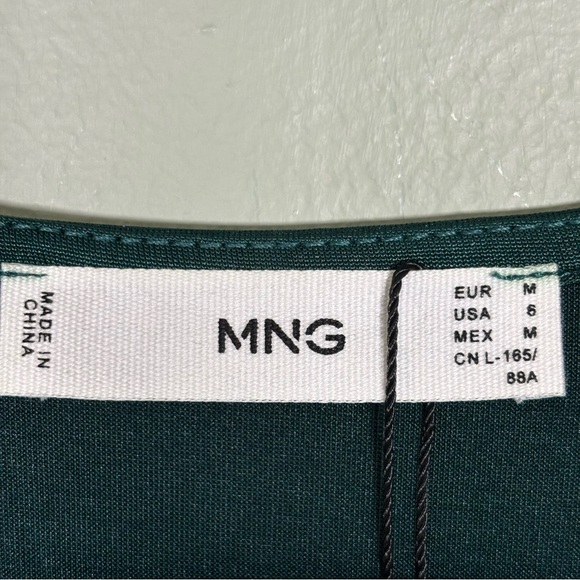 Mango MNG A-Line V-Neck Cap Sleeves Midi Satin Dress-Dark Green-Women Size 6 - Picture 6 of 7